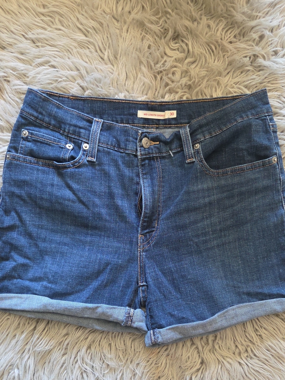 Levi's Dark Blue Rolled-Hem Jean Shorts